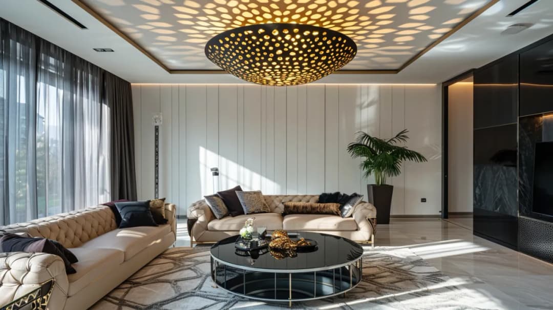 Plafon czarno złoty: Czy czarno złoty żyrandol pasuje do salonu?